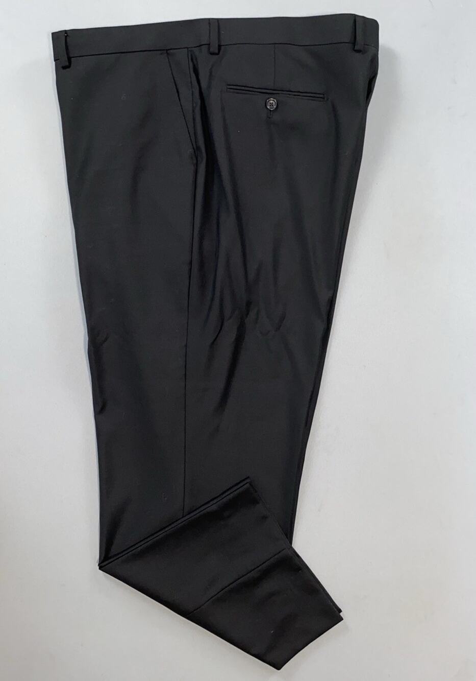 Tiglio Luxe Italy Super 150s Wool Flat Front Dress Pants, Slacks. Black, 44X28